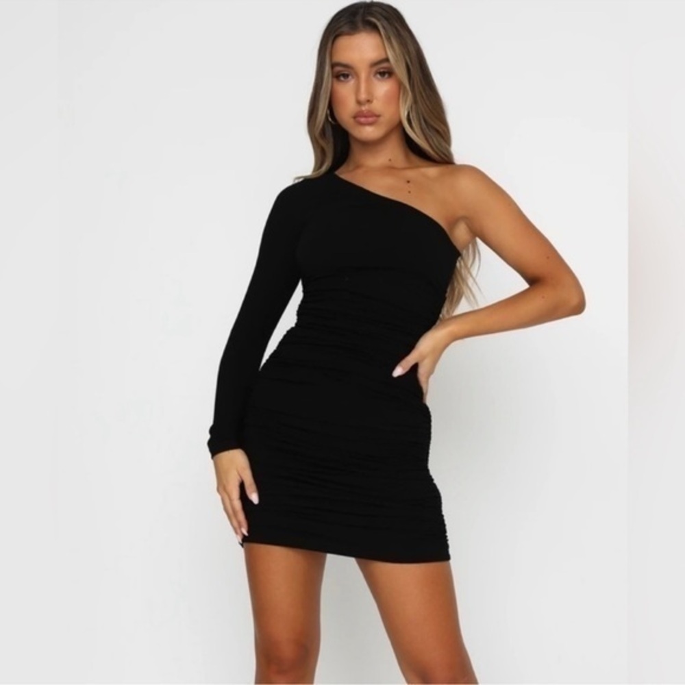 NWT White Fox Summer Time Mini Dress One Shoulder Black Size XS
